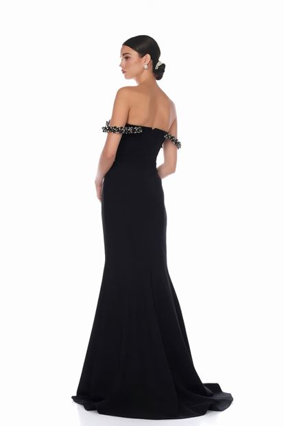 Siyah Korse Formlu Balık Model Abiye Elbise